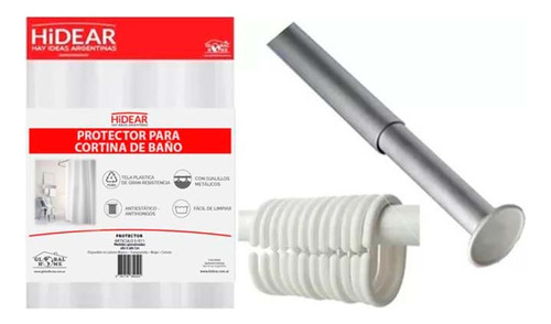 Combo Barral Fino + Protector Cortina Baño 40 Mic + Ganchos