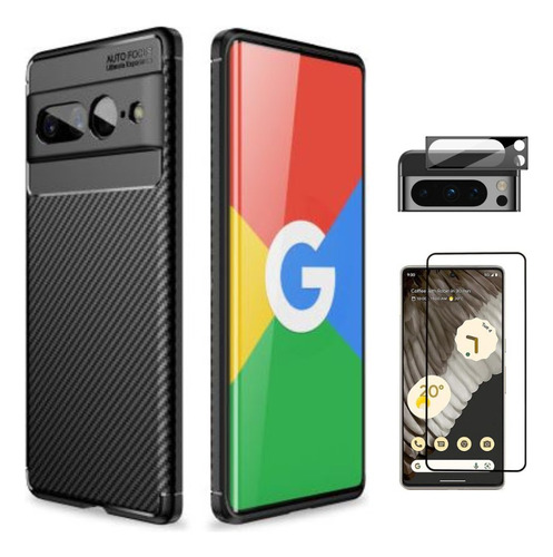 Para Google Pixel 8 Pro - Case Carbono Autofocus + Vidrios