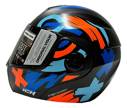 Casco Rebatible Ich 3110 Con Grafico Lentes Uv - Nany Motos