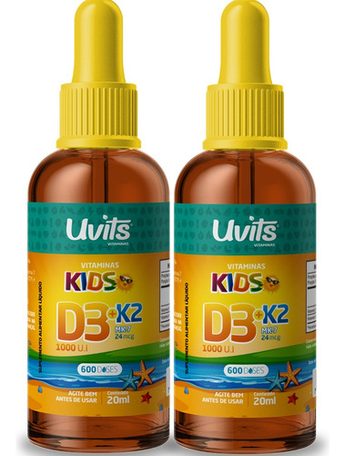 2x Vitamina D3 + K2 Kids Em Gotas 20ml - Uvits