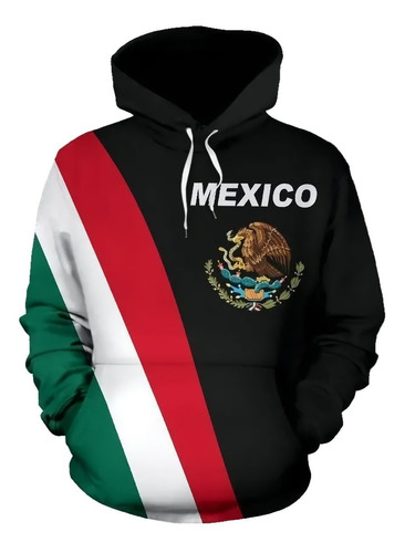 Sudadera Con Capucha Negra Con Estampado De México Unisex