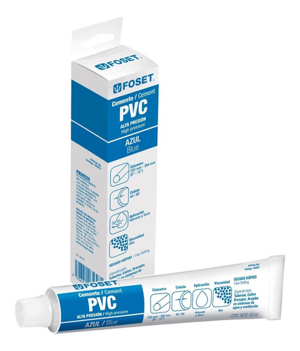 Pegamento Pvc 50 Ml Alta Presion Color Azul Foset 42023