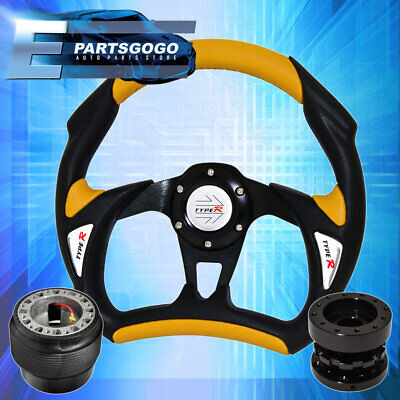 For 92-95 Civic Battle Black Yellow Steering Wheel + Hub Aac