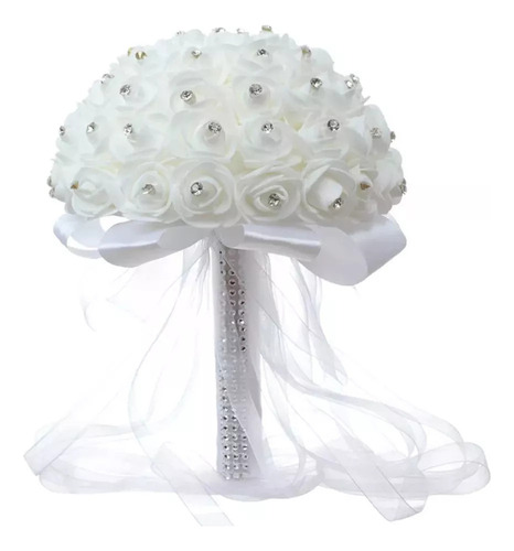 Ramo De Novia Blanco Artificial De Cristal Rosa