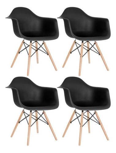 4 Cadeiras Cozinha Eames Wood Daw  Com Braços  Cores Estrutura Da Cadeira Preto
