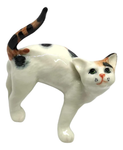 Gato De Porcelana Figurita De Cerámica Estiramiento Ga...