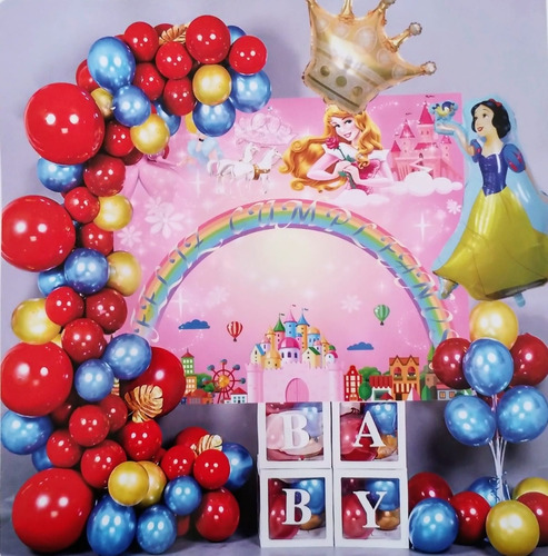 Globos Decoración Fiesta Cumpleaños Kit Arco Princesas Rojo