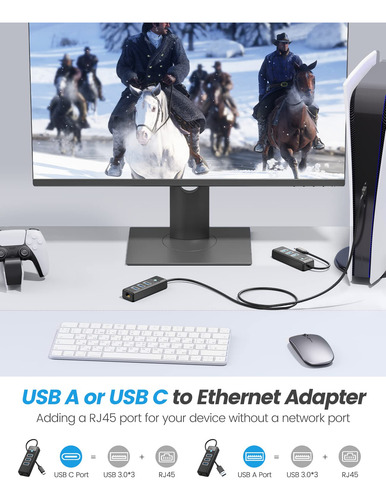 Adaptador Usb 3.0 A Ethernet Hub Orico 4 En 1 Con Cable De 6