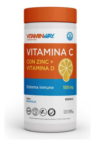 Vitamina C Bebible X 195gr Con Vitamina D2 Sin Azucar Vegana