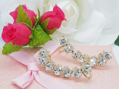 Brinco Ear Cuff Noiva Pedra Zirconia Dourado Festa Debutante