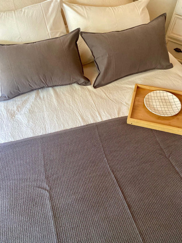 Manta Tejido Wafle 100x220cm Pie De Cama - Manta De Sillón Color Vison