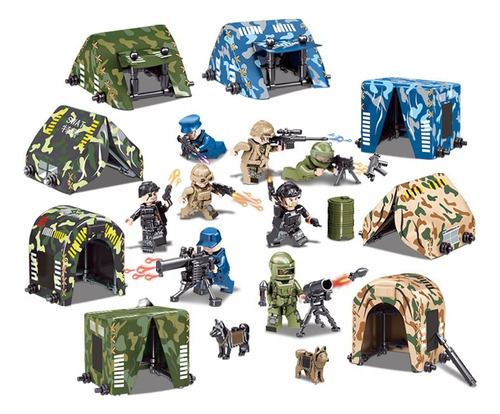 Set De 8 Piezas Carpas De Batalla Militares, Bloques De