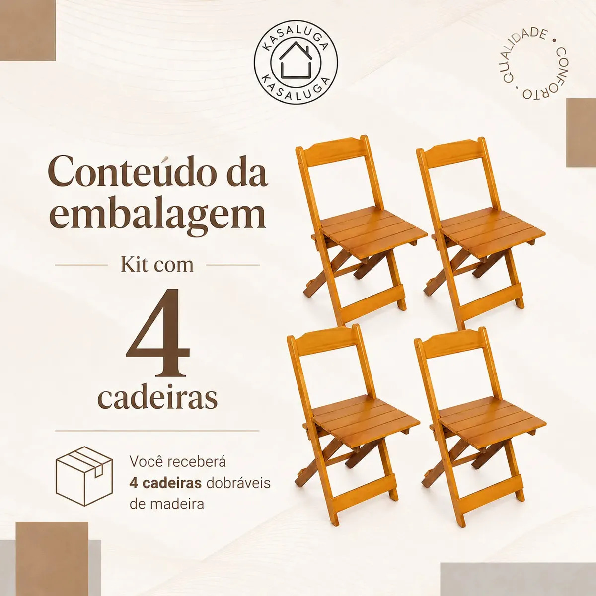 Kit 4 Cadeiras Dobrável Para Bar - Madeira Maciça Premium Cor Mel Lisa