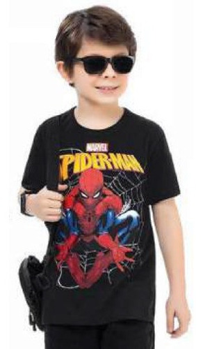 Camiseta Spider Man Em Meia Malha Fakini 02576 - Tam 4 À 10