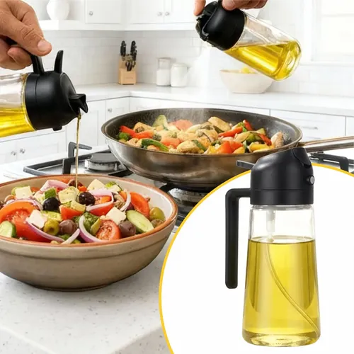 Pulverizador Borrifador Galheteiro Spray 2 em 1 Profissional Culinário de 470ml de Vidro Porta Azeite Óleo Vinagre com Bico Dosador Preto