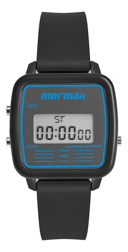 Relógio Masculino Digital Quadrado Preto E Azul Mormaii +nf