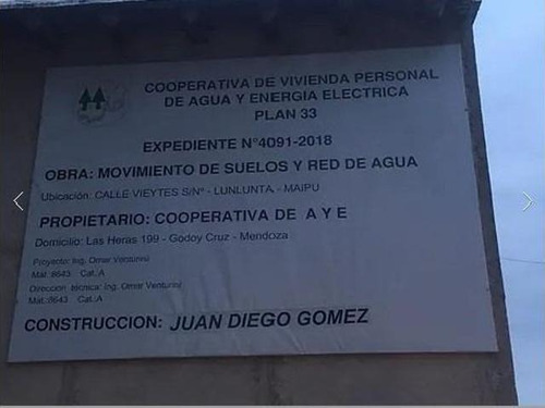 Vendo Lote Plan 33 Cooperativa Agua Y Energia, Próximo Ruta 60 Maipu - Mendoza
