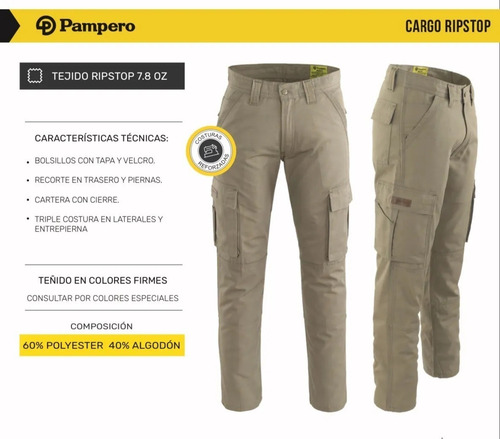 Imagen 3 de 7 de Pantalón Pampero Cargo Ripstop Hombre Antidesgarro - No Ombu