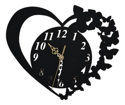 Reloj De Pared Corazón Mariposas Mdf 3mm 30 Cm + Regalo