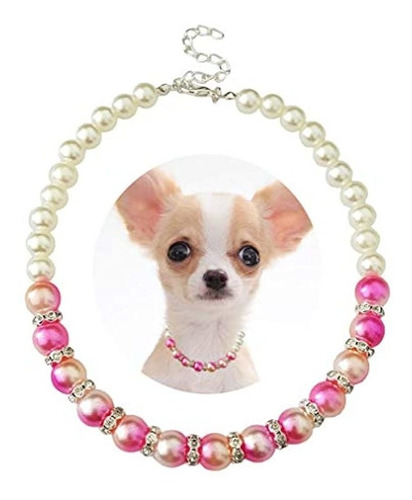 Pet Show Pink Small Dogs Collar Imitacion Perla Rhinestone