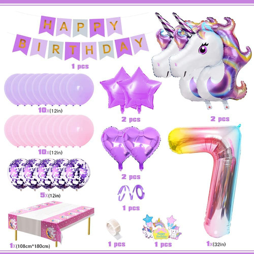 Decoraciones para fiesta séptimo cumpleaños, globos cumpleaños de unicornio para niñas, morados, unicornio cumpleaños para niños