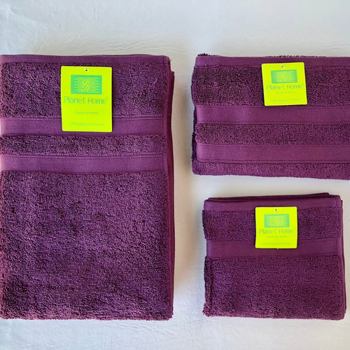 Conjunto De Toallas Y Toallon Planet Home Algodón 100% Peina Violeta Lisa