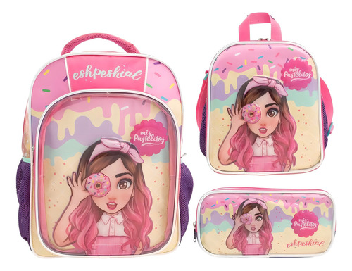 Mochila Y Lapicera Mis Pastelitos 3d Rosa Niña