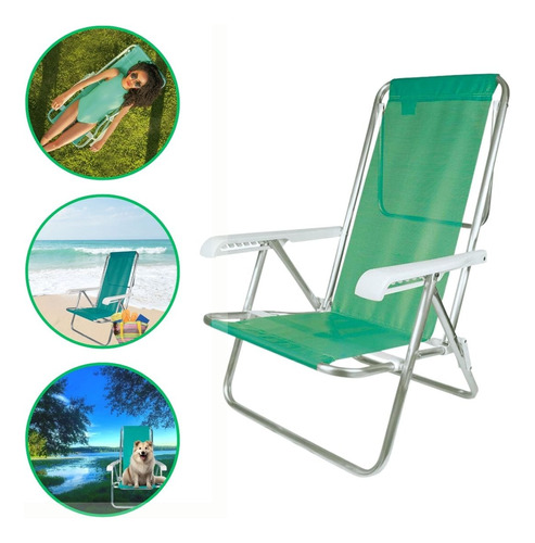 Cadeira Praia Alumínio Reforçada Dobrável Portátil Sol Mar