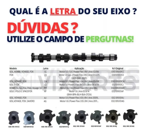 Kit Eixo Comando C/junta Vw Gol G4 G5 G6 1.0 8v Power Ea111