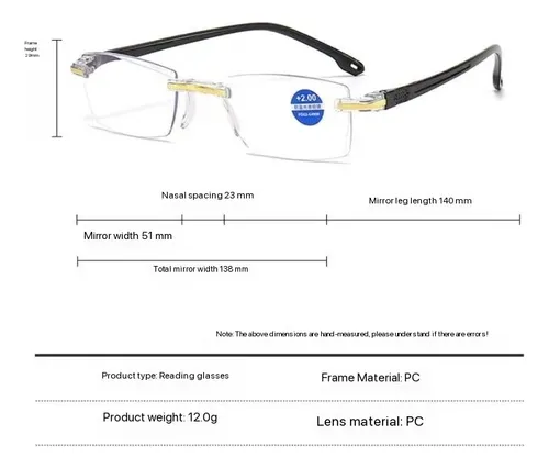 2 Gafas De Lectura Sin Marco Con Bordes Cortados, Antiluz Az