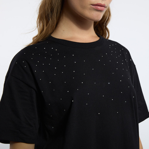 Vestido Mujer Kevingston Strass Manga Corta Liso Negro