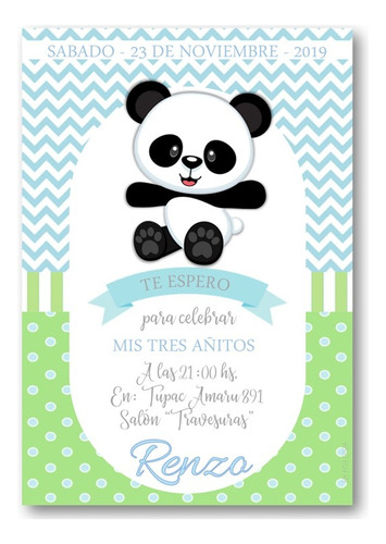 Invitación Digital Personaliz. Osito Panda #5 Imprimible Oso