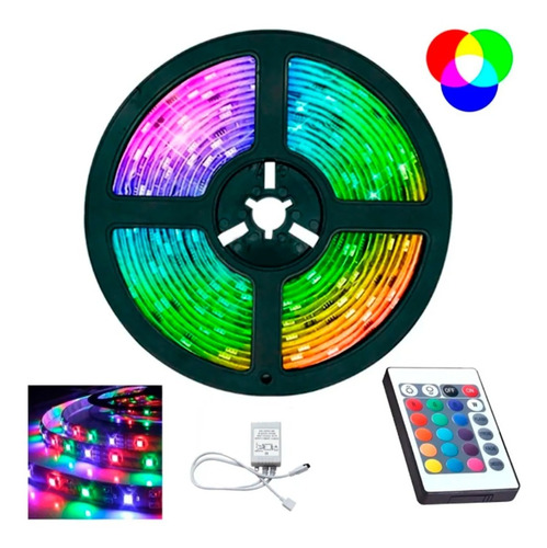 Fita Led Rgb 5m 16 Cores Prova Dagua Com Controle Sem Fonte