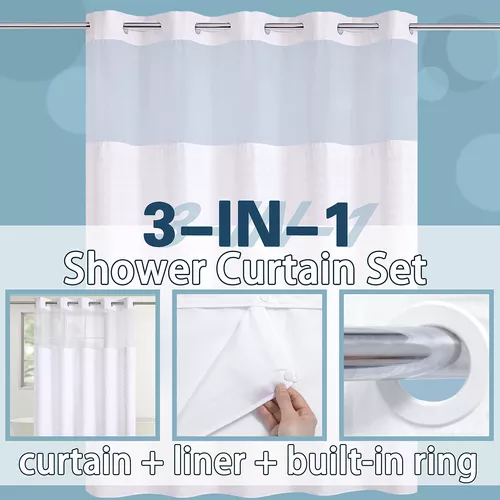 Cortina de ducha de tela de hotel, lavable a máquina, con forro extraíble a  presión, para bañeras, spa (blanco, 71 pulgadas de ancho x 74 pulgadas de