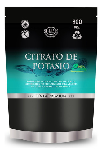 Citrato De Potasio Puro X 300 G. Libre De Gluten Y Lactosa