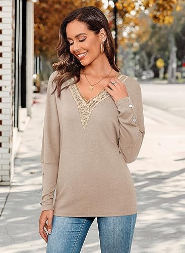Miholl Tops De Manga Larga Para Mujer 2023 Causal Encaje Rib