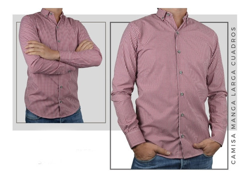 Camisa Manga Larga Para Hombre Botones Con Bolsillo Cuadros