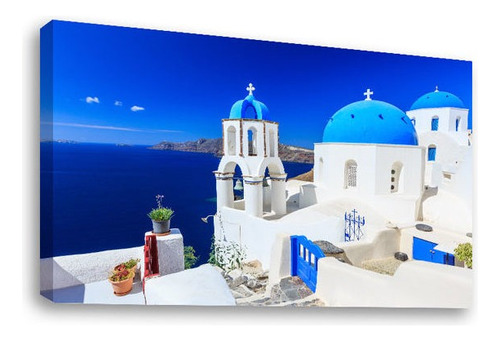 Cuadro Decorativo Canvas Moderno Mykonos Grecia 3 Color Natural Armazón Natural