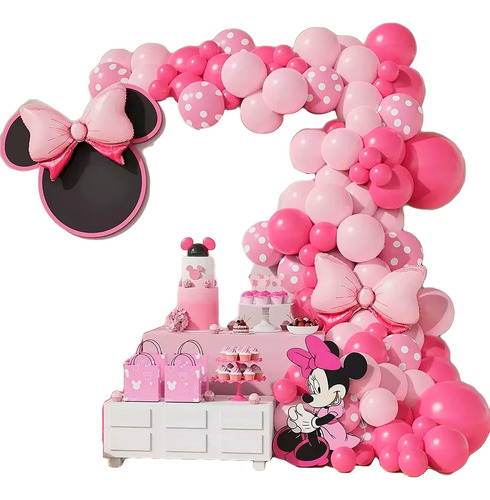 Kit Arco De Globos Rosa Negro Fucsia Mickey Mouse Minnie 
