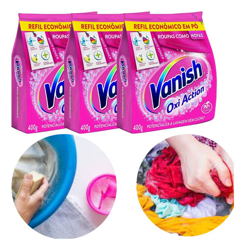 Kit 3 Tira Manchas Em Pó 400g Vanish Action Roupas Colorida