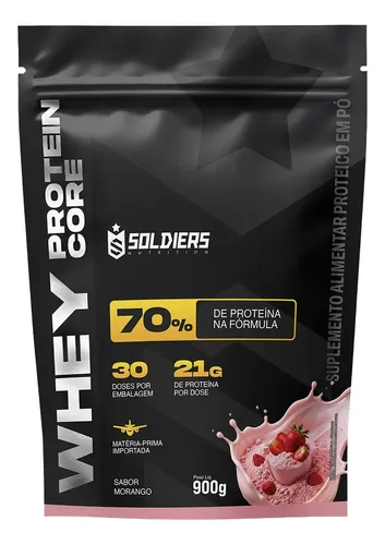 Whey Core 70% de Proteina Concentrada - Morango 900g - Soldiers Nutrition - R$ 75,9