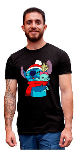 Playera De Dama O Caballero De Stitch Bufanda Navideña 