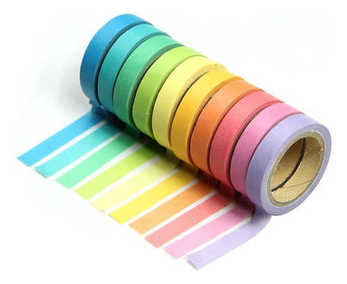 10 Rollos De Cinta Adhesiva Washi Rainbow Candy Color Carame