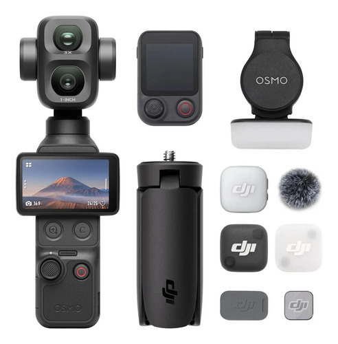 DJI Osmo Pocket 4P Vlog Combo, cámara dos objetivos, tomas de cine 4K, Zoom óptico de 3×, 4K/240 fps, rango dinámico de 17 pasos, 103 GB de almac. integrado, luz de relleno, Osmo FrameTap