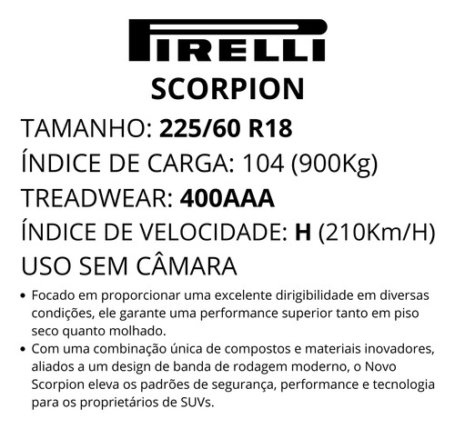 Pneu Pirelli Aro 18 225/60r18 104h Scorpion