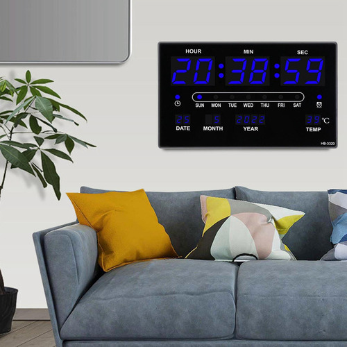 Reloj De Pared Digital Con Temperatura Interior Fecha Y Azul