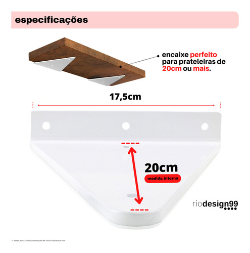 15cm - Mão Francesa Cantoneira Branca Reforçada - Rio Design99 - Ferro Aço Suporte Para Prateleira Resistente Industrial Prateleira Madeira Bancada Estante Triangular S28