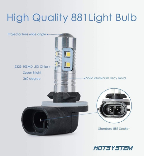 Imagen 3 de 7 de Promo 881 H27w 2 Bombillas Led Extremadamente