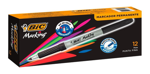 Bic Marcadores Permanentes De Punta Fina Negro 12 Piezas