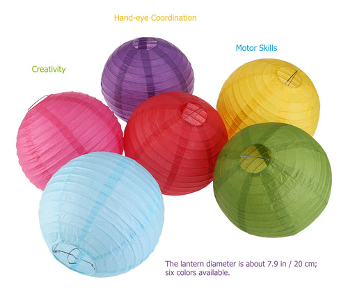 Faroles De Papel Redondos Winomo, 6 Colores, 8 Pulgadas, Con